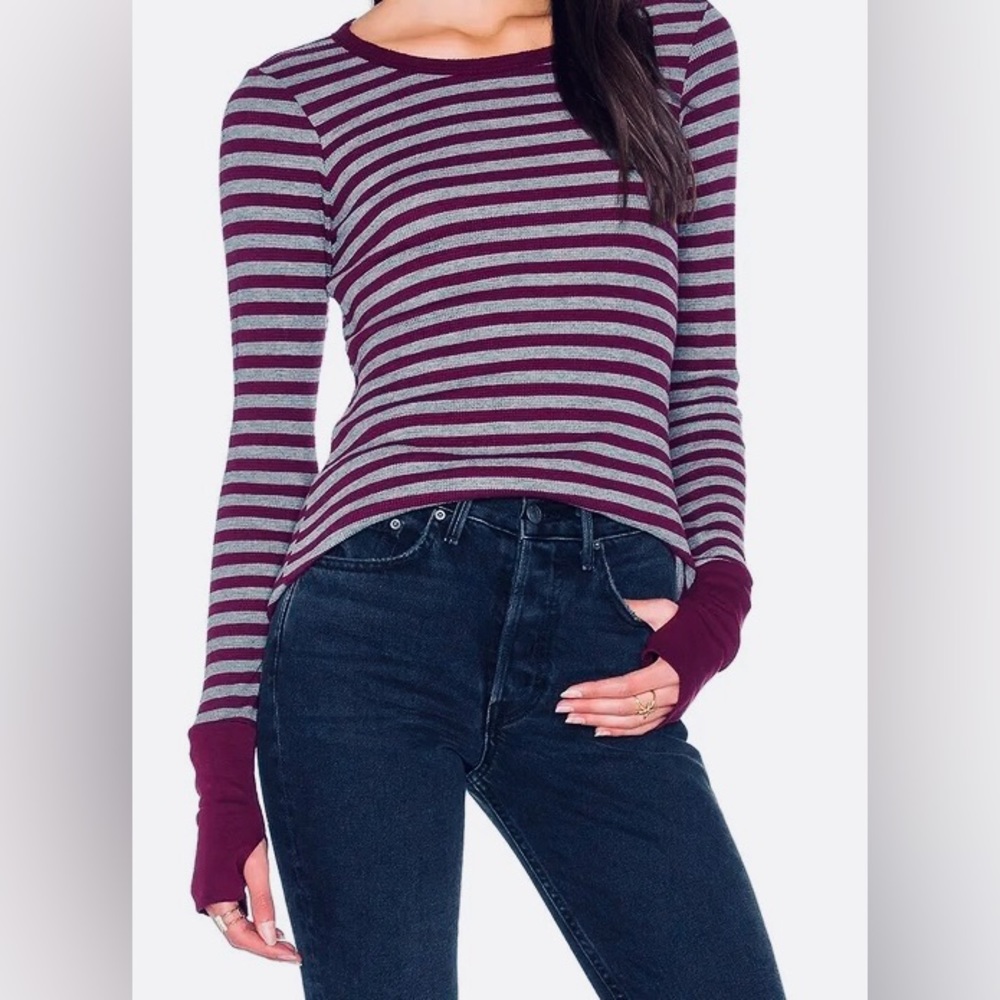 NWT MICHAEL STARS long sleeve striped thermal crew with thumb hole detail